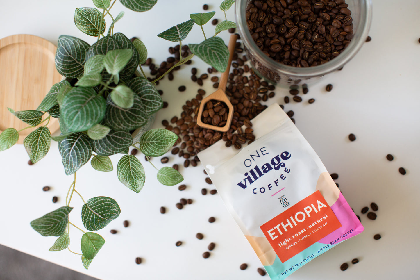 Image of Ethiopia Natural coffee bag on kitchen counter.